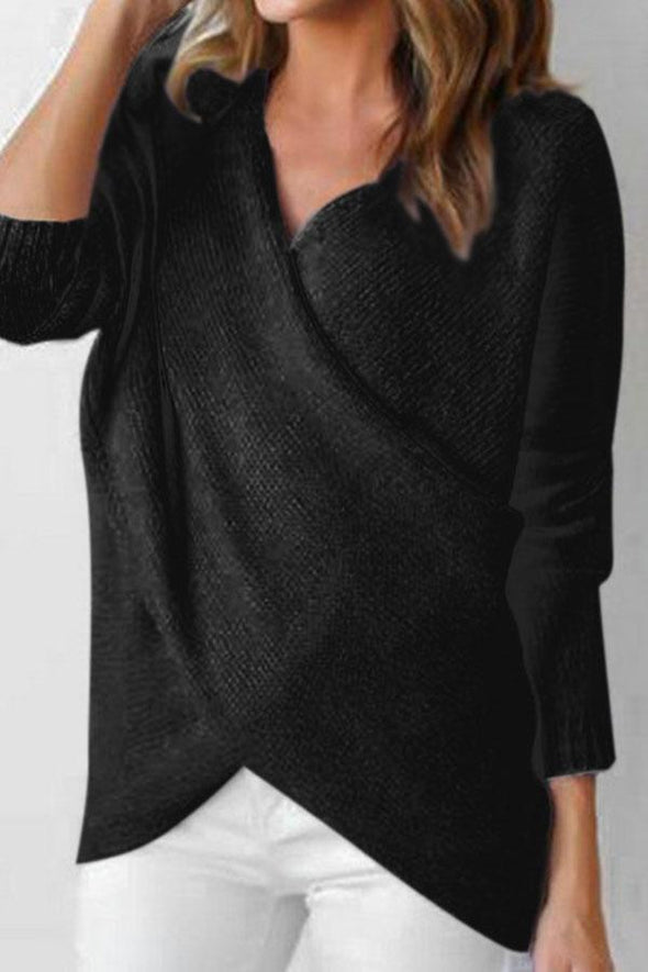 Surplice  Asymmetric Hem  Plain Sweaters