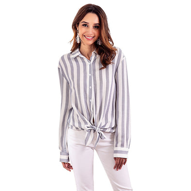 Striped Casual Long Sleeve Fashion Bow Blouse