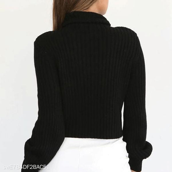 Solid Color High Collar Long Sleeve Slim Casual Sweater