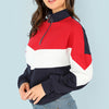 Colorblock Stand Collar Zipper Long Sleeve Sweatshirt