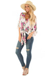 Women's V-neck knotted trumpet sleeve printed chiffon shirt