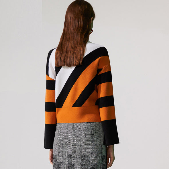 Colorblock Striped Turtleneck Sweater