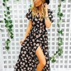 Bandage Floral Print V Neck Maxi Dresses