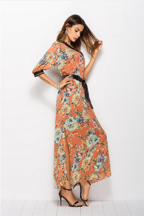 Bowknot Print Off Shoulder Long Bohemian Dresses