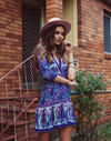 Bandage Floral Patchwork V Neck Short Bohemian Dresses