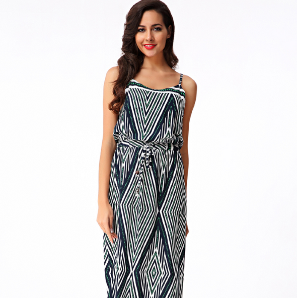 Check Patchwork Sleeveless Long Bohemian Dresses