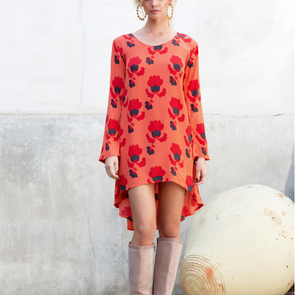 Asymmetry Print Long Sleeve Floral Dresses