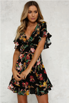 Bandage Flounce Sleeve Floral Dresses