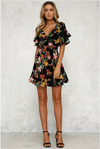 Bandage Flounce Sleeve Floral Dresses