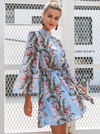 Bandage Halterneck Long Sleeve Floral Dresses