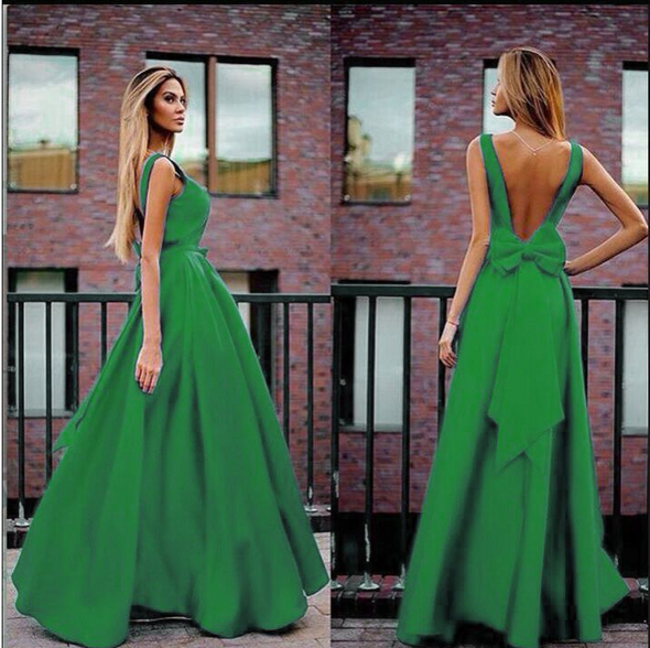 Sexy Bowknot Back Halterneck Evening Dress