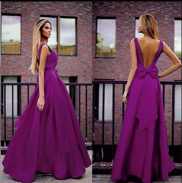 Sexy Bowknot Back Halterneck Evening Dress