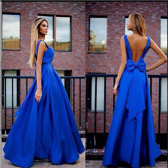 Sexy Bowknot Back Halterneck Evening Dress