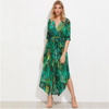 Banana Leaf Print V Neck Long Sleeve Vacation Dresses