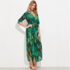 Banana Leaf Print V Neck Long Sleeve Vacation Dresses