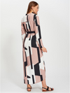 Geometric Pattern Long Sleeve V-Neck Maxi Dresses