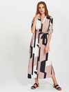 Geometric Pattern Long Sleeve V-Neck Maxi Dresses