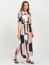 Geometric Pattern Long Sleeve V-Neck Maxi Dresses