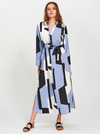 Geometric Pattern Long Sleeve V-Neck Maxi Dresses