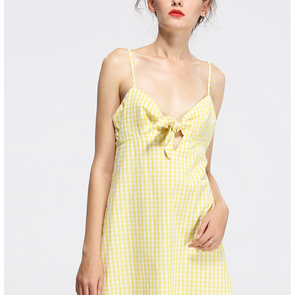 Check Bowknot V Neck Strap Vacation Dresses