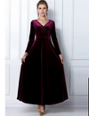 Elegant Long Sleeve V-Neck Velvet Maxi Dress