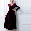 Elegant Long Sleeve V-Neck Velvet Maxi Dress