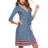 Check Print 3/4 Sleeve Beach Dresses