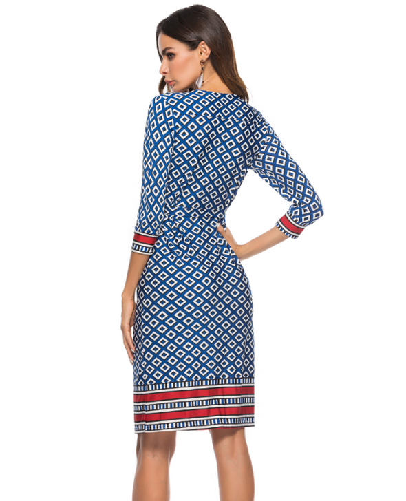 Check Print 3/4 Sleeve Beach Dresses