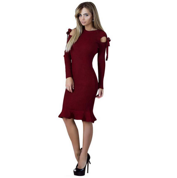 Bowknot Flounce Long Sleeve Dresses