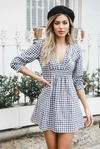 Check V Neck Long Sleeve Dresses