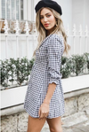 Check V Neck Long Sleeve Dresses