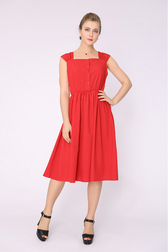 Back Openwork Pure Color Sleeveless Dresses