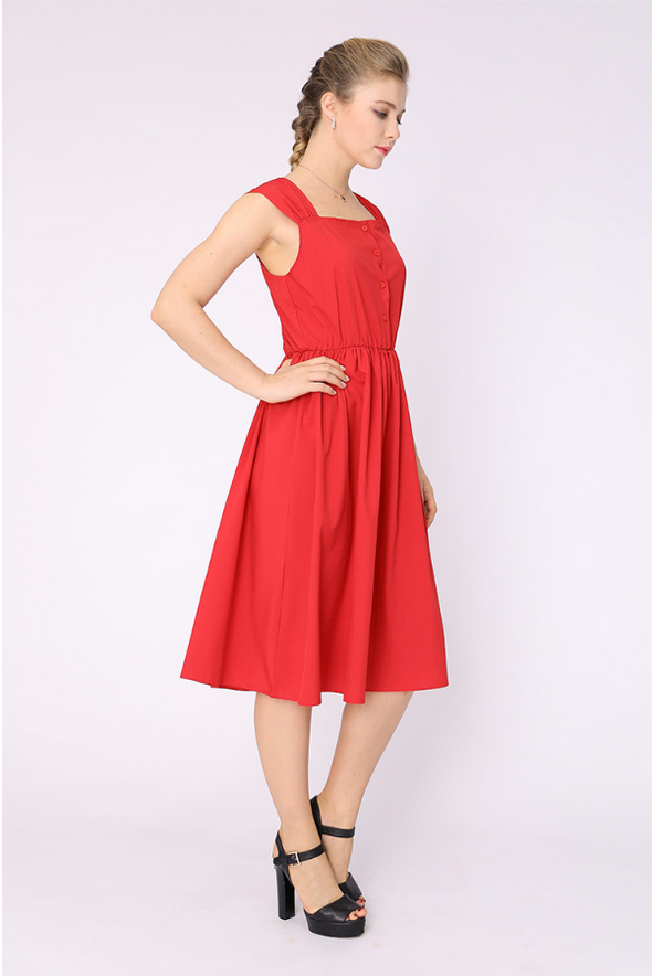 Back Openwork Pure Color Sleeveless Dresses