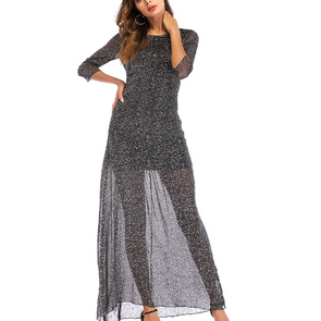 3/4 Sleeve Solid Color Maxi Evening Dresses