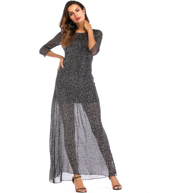 3/4 Sleeve Solid Color Maxi Evening Dresses