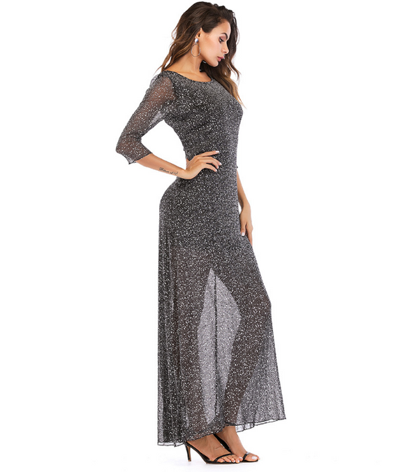 3/4 Sleeve Solid Color Maxi Evening Dresses