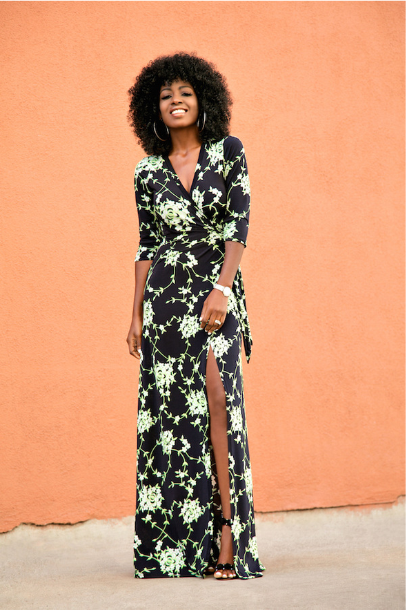 Bandage Floral V Neck Maxi Dresses