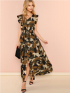 Camouflage V Neck Bandage Maxi Dresses