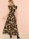 Camouflage V Neck Bandage Maxi Dresses