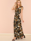 Camouflage V Neck Bandage Maxi Dresses