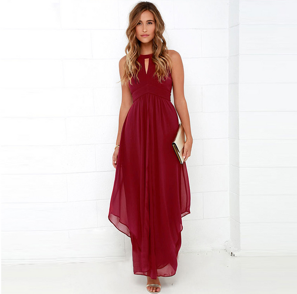 Back Split Solid Color Maxi Evening Dresses