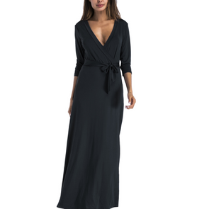 Bandage V Neck 3/4 Sleeve Maxi Dresses