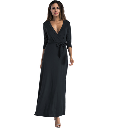 Bandage V Neck 3/4 Sleeve Maxi Dresses