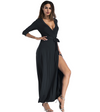 Bandage V Neck 3/4 Sleeve Maxi Dresses