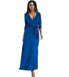 Bandage V Neck 3/4 Sleeve Maxi Dresses