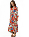 Bandage Print V Neck Long Sleeve Maxi Dresses