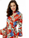 Bandage Print V Neck Long Sleeve Maxi Dresses