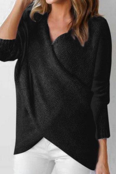 Surplice  Asymmetric Hem  Plain Sweaters