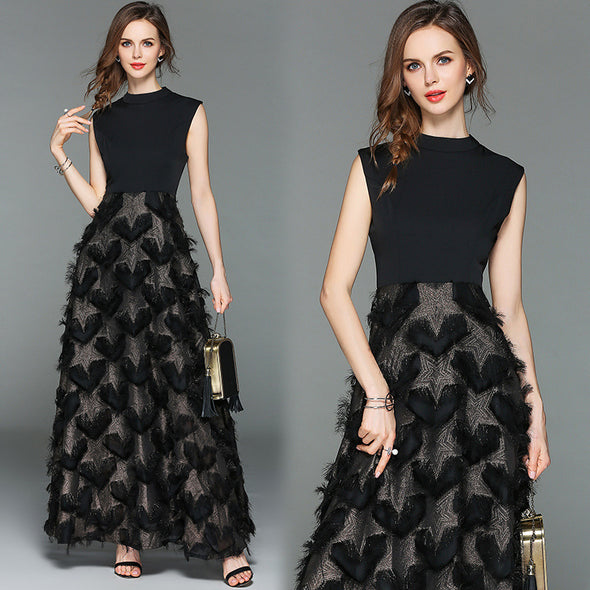 New Stretch Slim Gilded Feather Tassel Evening Dress