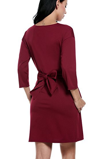 Round Neck Cropped Sleeves Pocket Dress